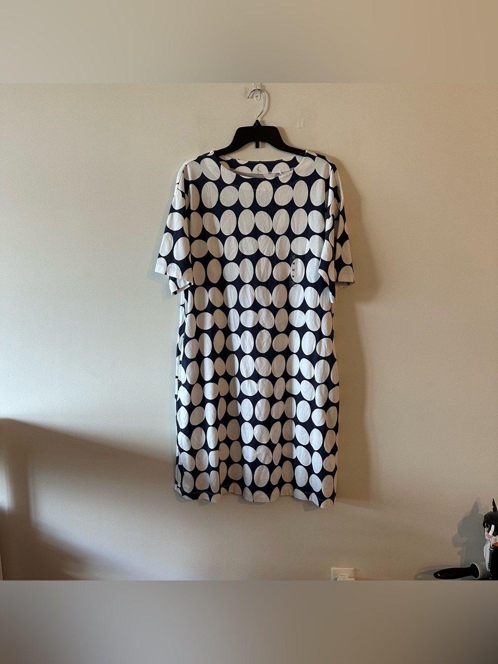 NEW Uniqlo Finlayson Half Sleeve T Shirt Dress Cotton Blue Polka Dot